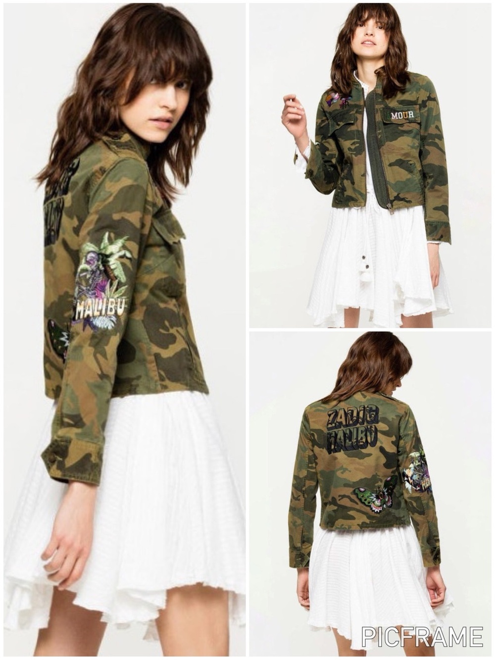 Zadig & Voltaire Kavys Camou Brode Jacket Camo Embroidered Malibu Skeleton Small